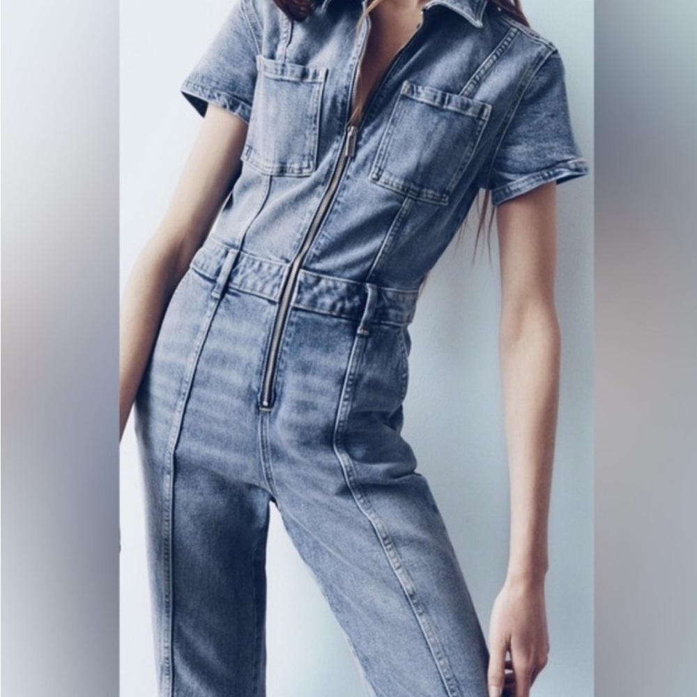 Zara The Fitted Denim Jumpsuit size XS